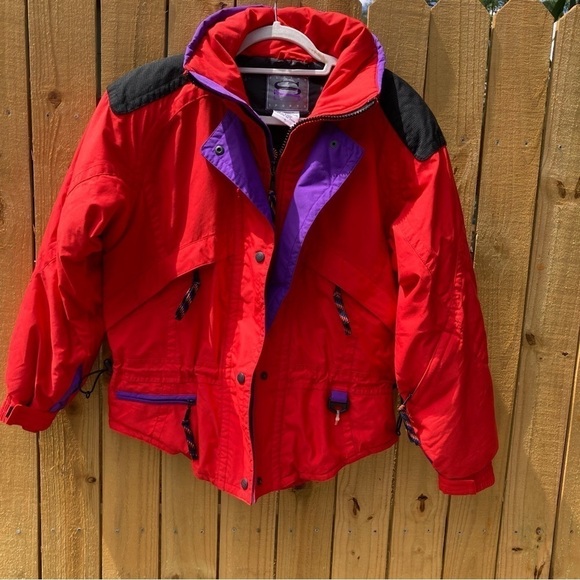Vintage Slalom Sport Red Purple Rainbow Ski Snow Jacket Size 8 - Picture 4 of 8